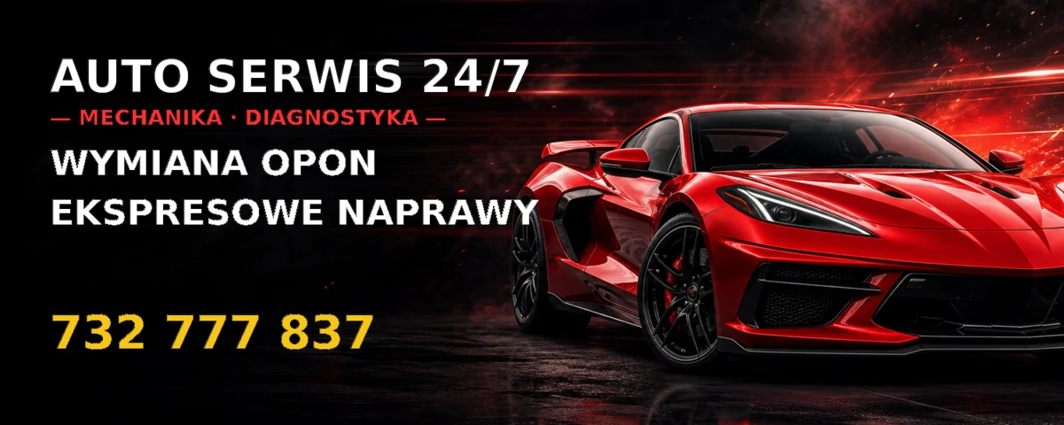 Baner reklamowy auto serwisu z czerwonym samochodem sportowym, mocna grafika