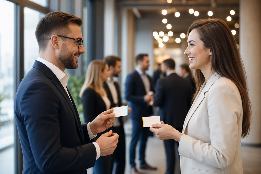 Wymiana wizytówek na evencie networkingowym